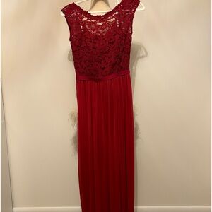 Red David’s Bridal bridesmaid dress